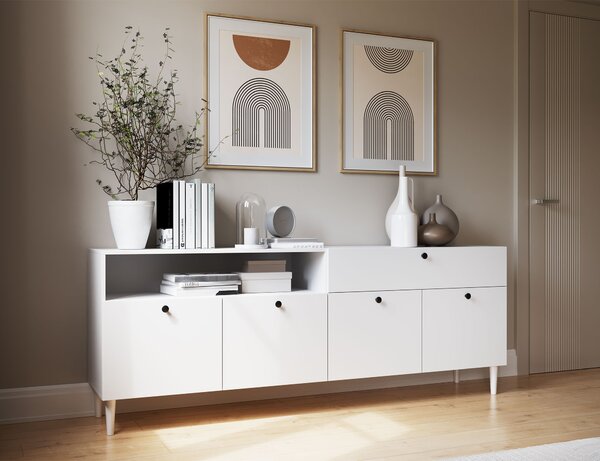 Komoda se skříňkami a zásuvkou DULLUM 200x75cm, bílá