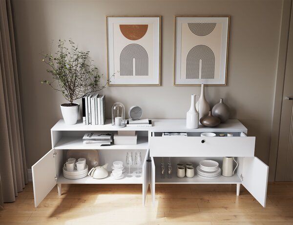 Komoda se skříňkami a zásuvkou DULLUM 200x75cm, bílá