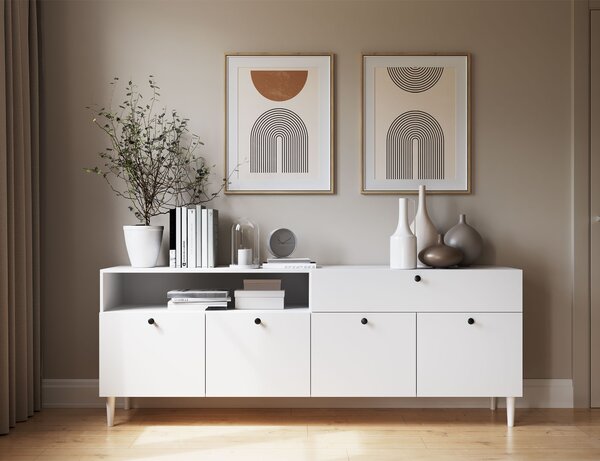 Komoda se skříňkami a zásuvkou DULLUM 200x75cm, bílá