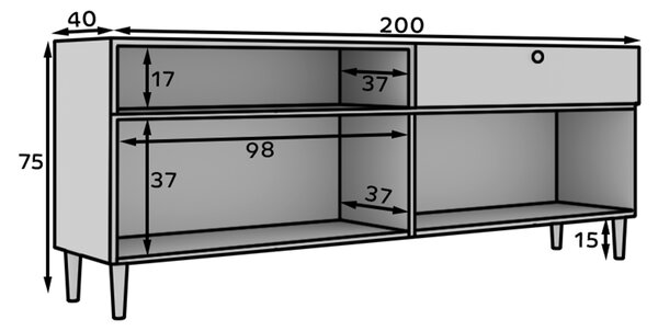 Komoda se skříňkami a zásuvkou DULLUM 200x75cm, bílá
