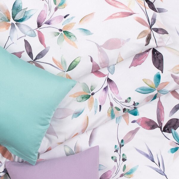 Povlečení ART JERSEY aqua leaves lilatyrkysová 140 x 200/70 x 90 cm