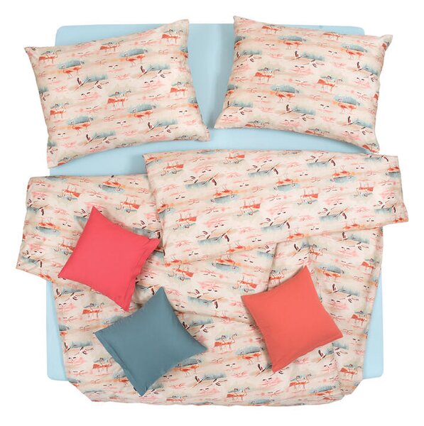 Povlečení SATÉN DESIGN flamingo písková 240 x 200/70 x 90 cm