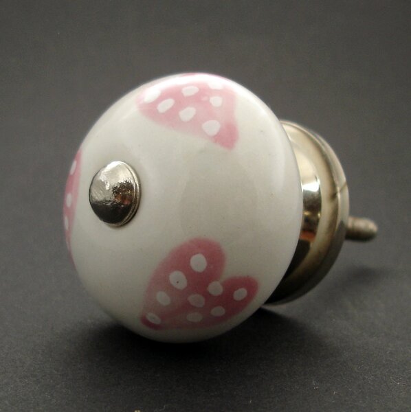 Keramická úchytka-Růžová srdíčka puntíkatá-světlá Barva kovu: stříbrná
