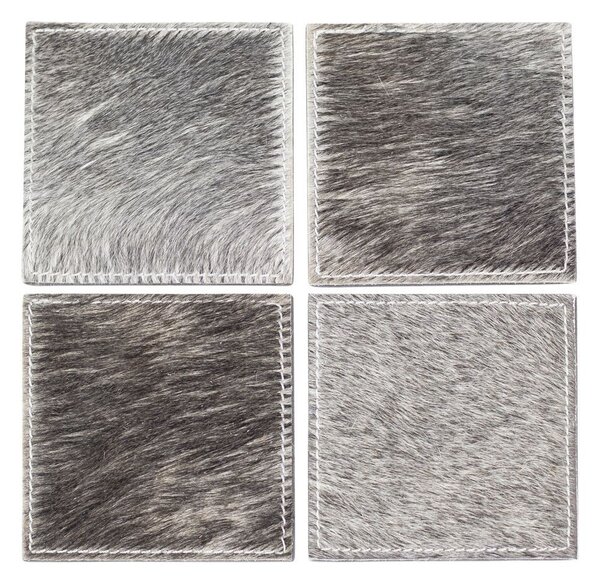 4 ks šedých hranatých podtácků z hovězí kůže - 12*12*3cm/10,5*10,5*0,5cm - Mars & More