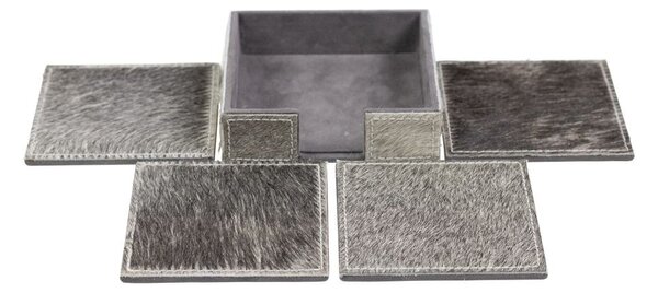 4 ks šedých hranatých podtácků z hovězí kůže - 12*12*3cm/10,5*10,5*0,5cm - Mars & More