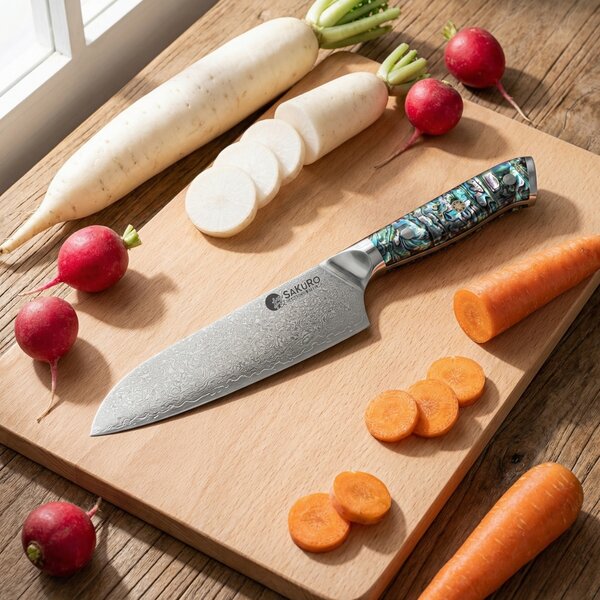 Santoku nůž z damaškové oceli SaKuRo Ocean Shell 17,8 cm