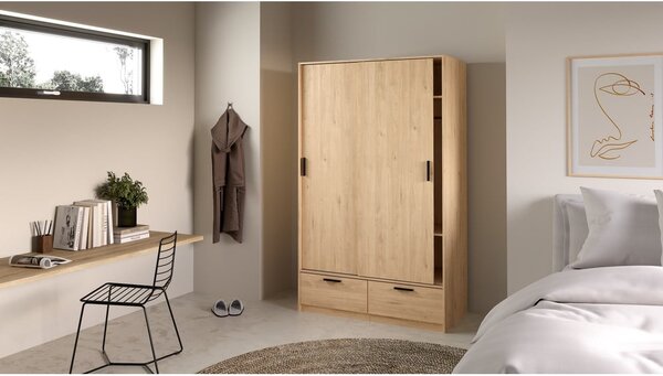 Šatní skříň v dekoru dubu s posuvnými dveřmi v přírodní barvě 121x200 cm Line – Tvilum