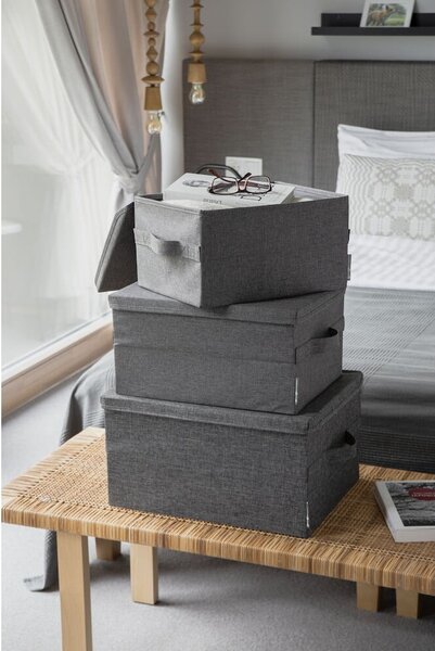 Šedý látkový úložný box s víkem 35x26x19 cm Soft Storage – Bigso
