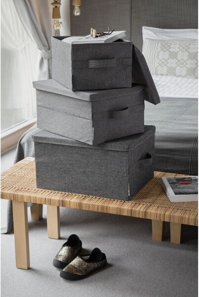 Šedý látkový úložný box s víkem 35x26x19 cm Soft Storage – Bigso