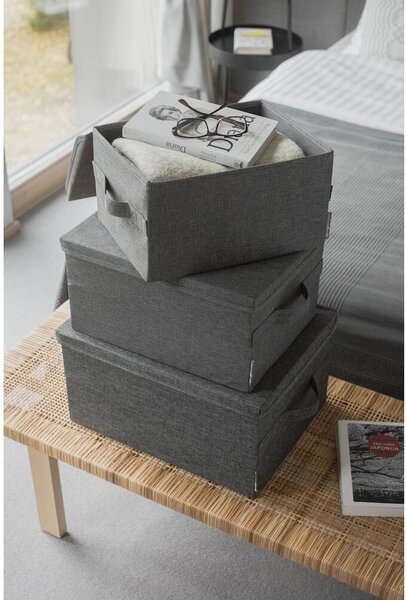 Šedý látkový úložný box s víkem 35x26x19 cm Soft Storage – Bigso
