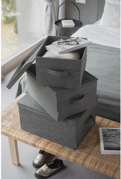 Šedý látkový úložný box s víkem 35x26x19 cm Soft Storage – Bigso