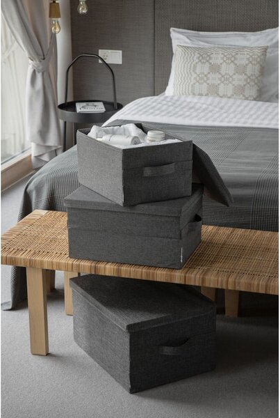 Šedý látkový úložný box s víkem 35x26x19 cm Soft Storage – Bigso