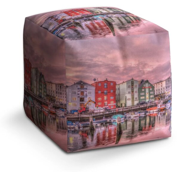 Sablio Taburet Cube Barevné domky na pobřeží - 40x40x40 cm
