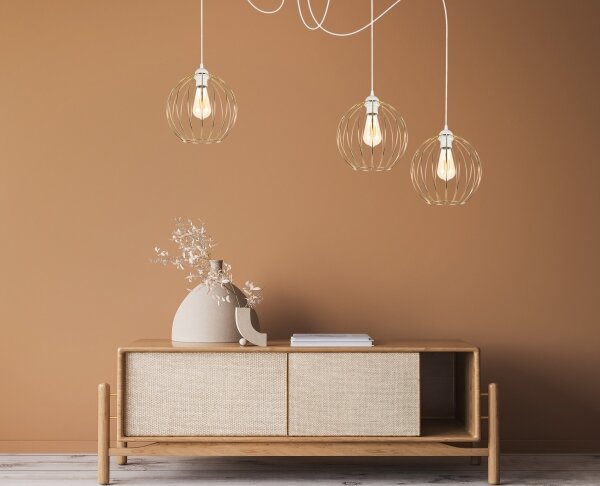 Lustr na lanku MATT 3xE27/60W/230V pavouk bílá/zlatá