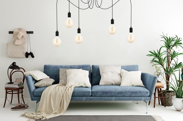 Lustr na lanku MIROS 5xE27/60W/230V pavouk černá