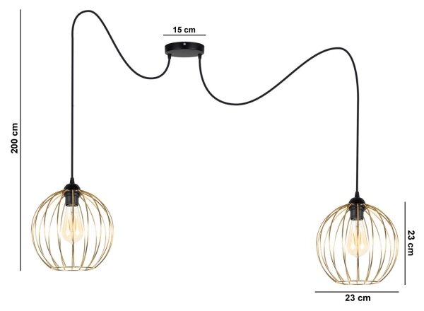 Lustr na lanku MATT 2xE27/60W/230V pavouk černá/zlatá