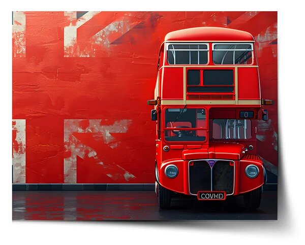 Sablio Plakát Červený patrový autobus Vlajka - 60x40 cm