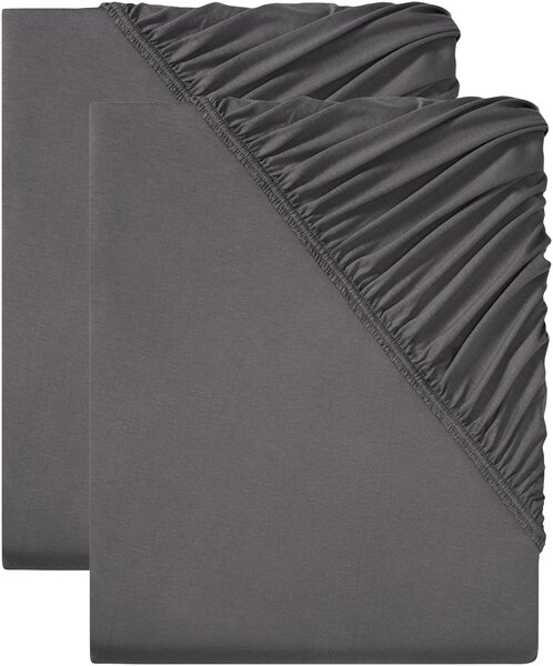 Livarno home Sada žerzejových napínacích prostěradel, 90-100 x 200 cm, tmavě šedá, 2 dílná (800009702)
