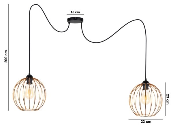 Lustr na lanku MATT 2xE27/60W/230V pavouk černá/měděná