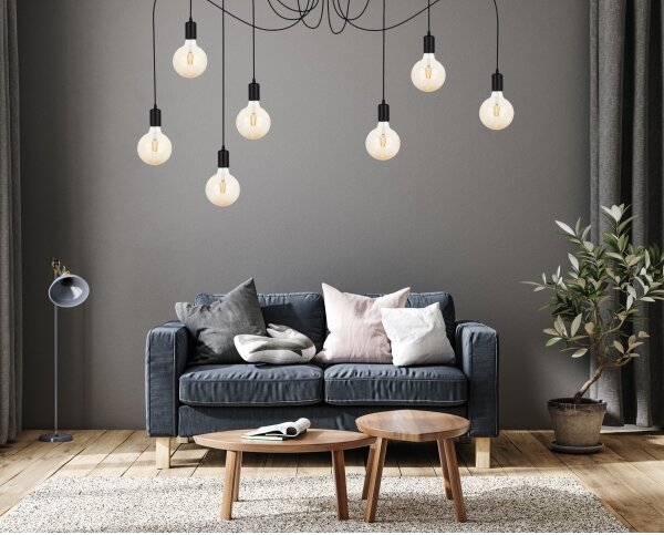 Lustr na lanku MIROS 7xE27/60W/230V pavouk černá