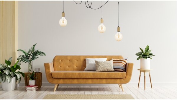 Lustr na lanku MIROS 3xE27/60W/230V pavouk černá/zlatá