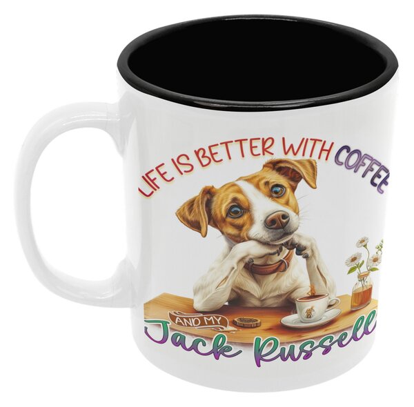 Coffee & Jack Russell | keramický hrnek 330ml, různé barvy - Černá