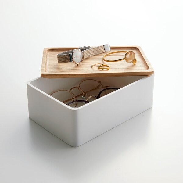 Bílý úložný box s víkem 18,5x12,5x7 cm Rin – YAMAZAKI