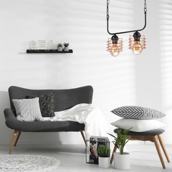 Lustr na řetězu MORGAN 2xE27/60W/230V černá/měděná