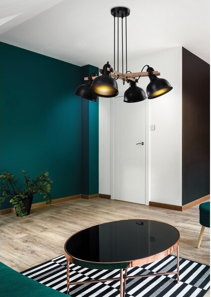 Lustr na lanku RENO 4xE27/40W/230V černá/hnědá