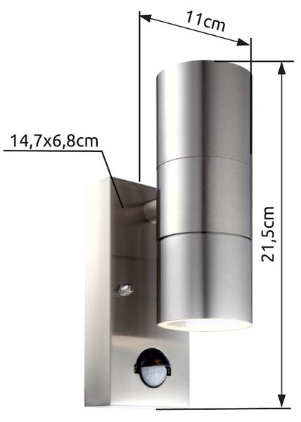 Globo 3201SL venkovní nástěnná lampa Style s pohybovým čidlem 1x5W | GU10 LED | 210lm | 3000K | IP44 - včetně žárovky, nerez