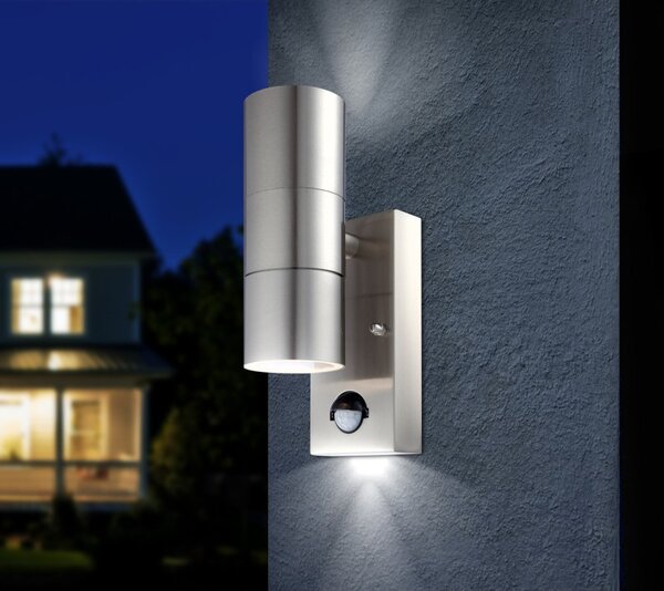 Globo 3201SL venkovní nástěnná lampa Style s pohybovým čidlem 1x5W | GU10 LED | 210lm | 3000K | IP44 - včetně žárovky, nerez