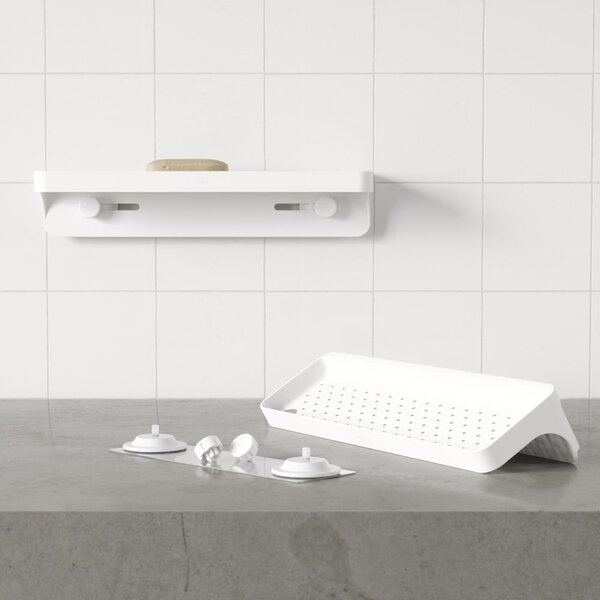 Bílá samodržící koupelnová polička z recyklovaného plastu Flex Adhesive – Umbra