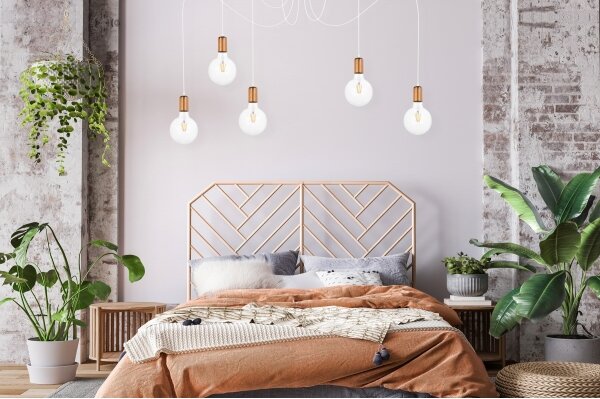 Lustr na lanku MIROS 5xE27/60W/230V pavouk bílá/měděná