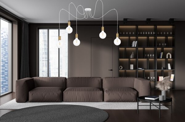 Lustr na lanku MIROS 5xE27/60W/230V pavouk bílá/zlatá