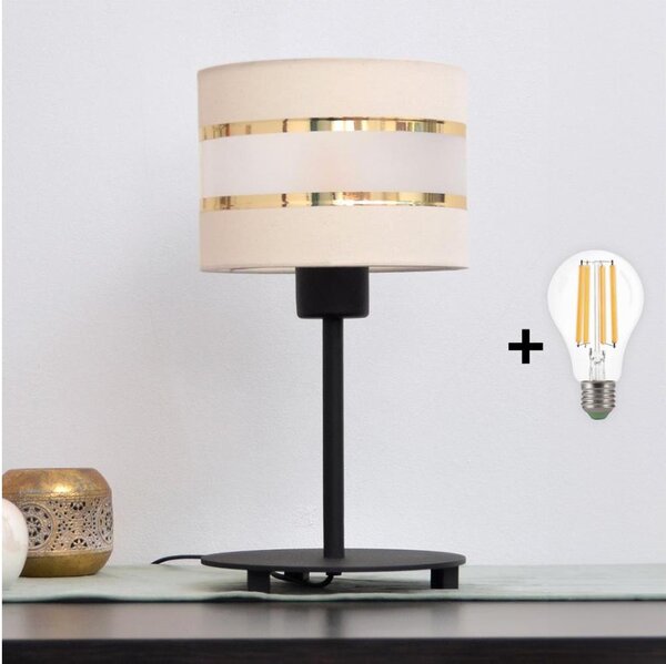 LED Stolní lampa HELEN 1xE27/15W/230V krémová/černá/zlatá