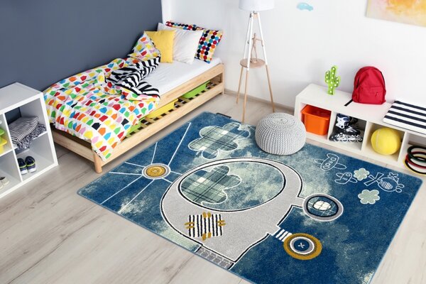 Makro Abra Dětský kusový koberec PETIT HELIKOPTÉRA Vrtulník modrý Rozměr: 80x150 cm