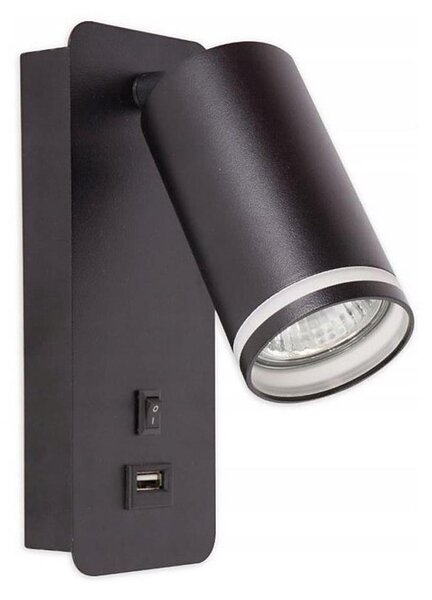 Nástěnné bodové svítidlo s USB nabíječkou 1xGU10/35W/230V černá