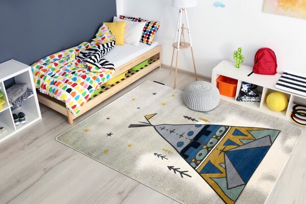Makro Abra Dětský kusový koberec PETIT Indiánské Teepee šedý Rozměr: 80x150 cm