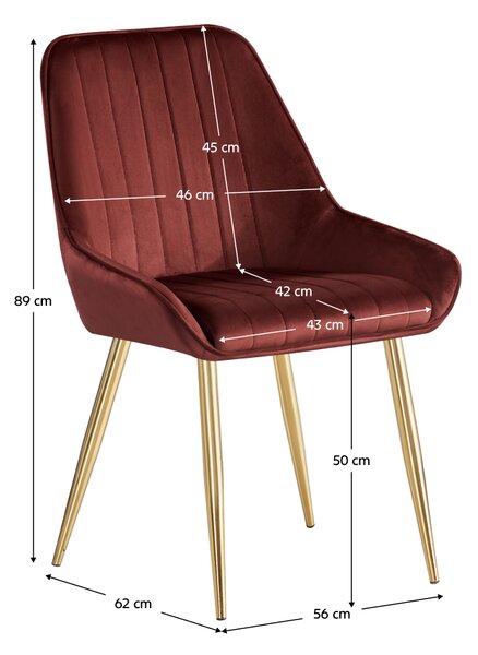 Jídelní židle LUXURY - látka Velvet, zlatý chrom / bordó