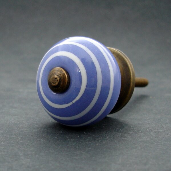 Keramická úchytka-Modrá pastel s proužkem MALÁ Barva kovu: antik tmavá