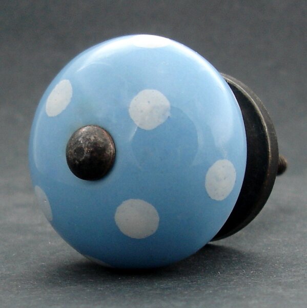 Keramická úchytka-Modrá s puntíkem Barva kovu: stříbrná