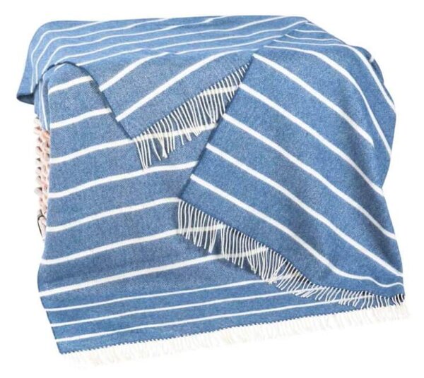 Deka z Merino jehněčí vlny Denim White Horizontal Stripe 200 x 150 cm John Hanly