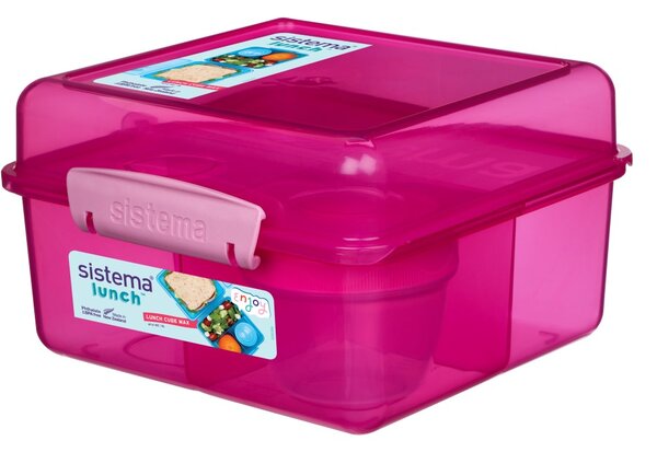 Sistema Dělený svačinový box Lunch Cube Max s nádobou na jogurt s dvojitým víčkem 2 l, růžová