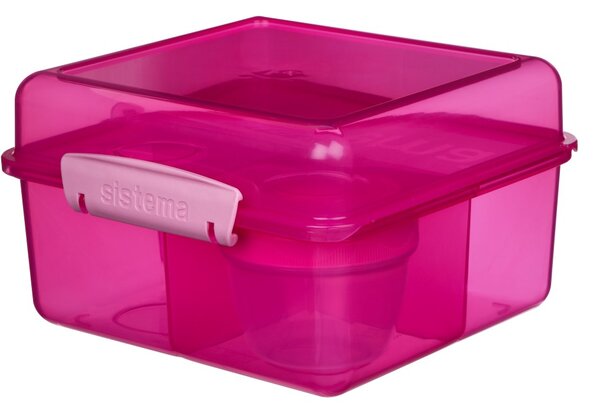 Sistema Dělený svačinový box Lunch Cube Max s nádobou na jogurt s dvojitým víčkem 2 l, růžová