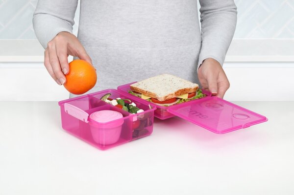 Sistema Dělený svačinový box Lunch Cube Max s nádobou na jogurt s dvojitým víčkem 2 l, růžová