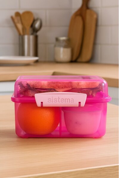Sistema Dělený svačinový box Lunch Cube Max s nádobou na jogurt s dvojitým víčkem 2 l, růžová