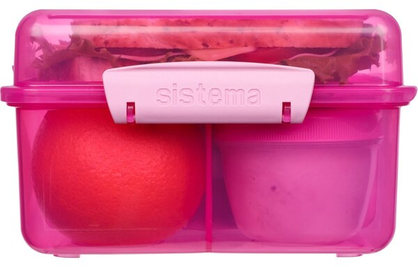 Sistema Dělený svačinový box Lunch Cube Max s nádobou na jogurt s dvojitým víčkem 2 l, růžová