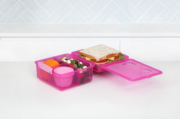 Sistema Dělený svačinový box Lunch Cube Max s nádobou na jogurt s dvojitým víčkem 2 l, růžová