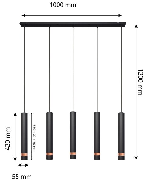 LED Lustr na lanku TUBA 5xGU10/6,5W/230V černá/měděná