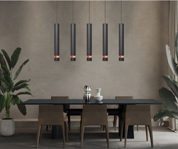 LED Lustr na lanku TUBA 5xGU10/6,5W/230V černá/měděná